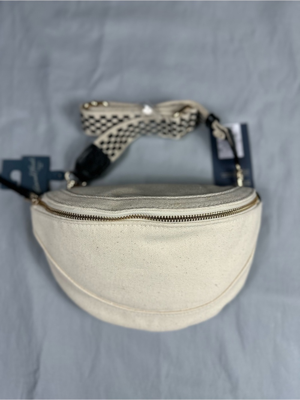 Universal Thread Cream Canvas Crossbody Bag with Checkered Strap
